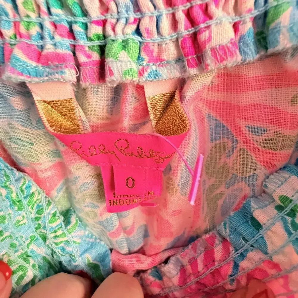 Lilly Pulitzer Keating Puff Sleeve Linen Flowy Top Amalfi Leaf It Wild Floral 0